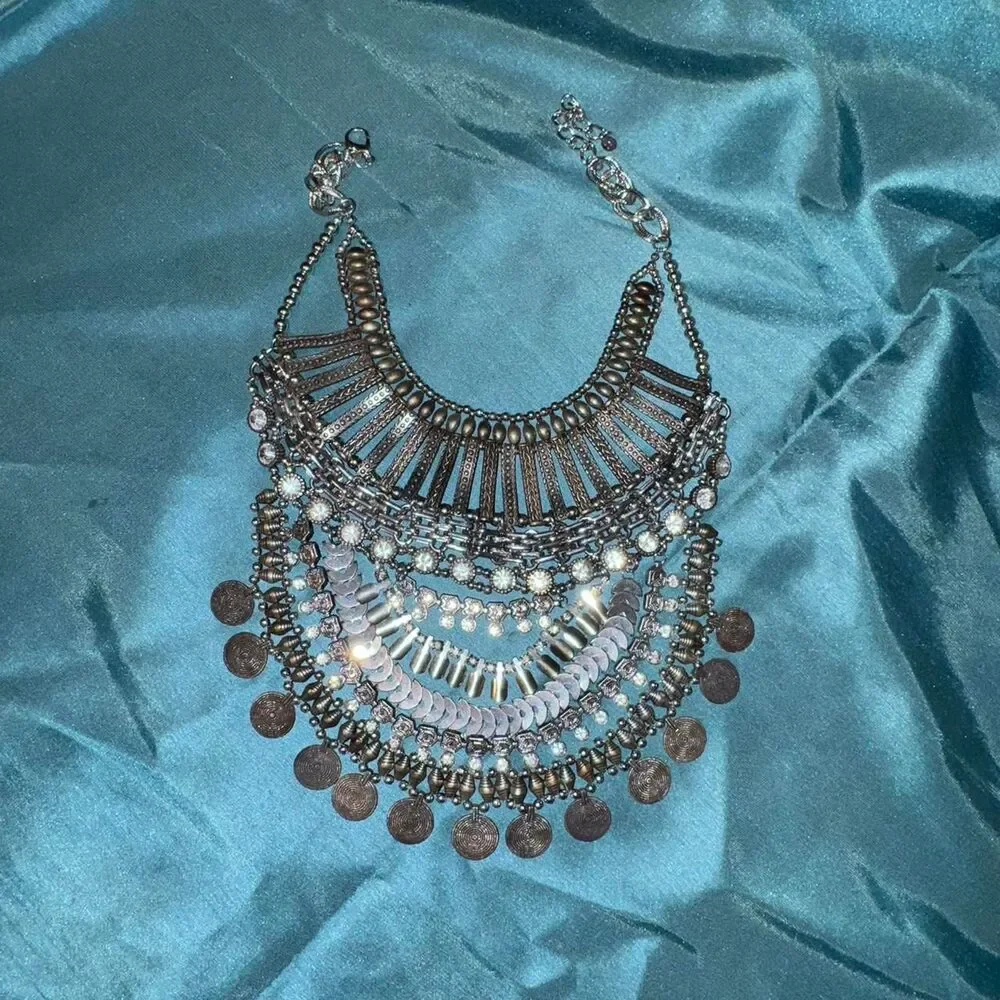 Y2K Silver Statement Bib Necklace Cool Girl Jewelry - Picture 7 of 7